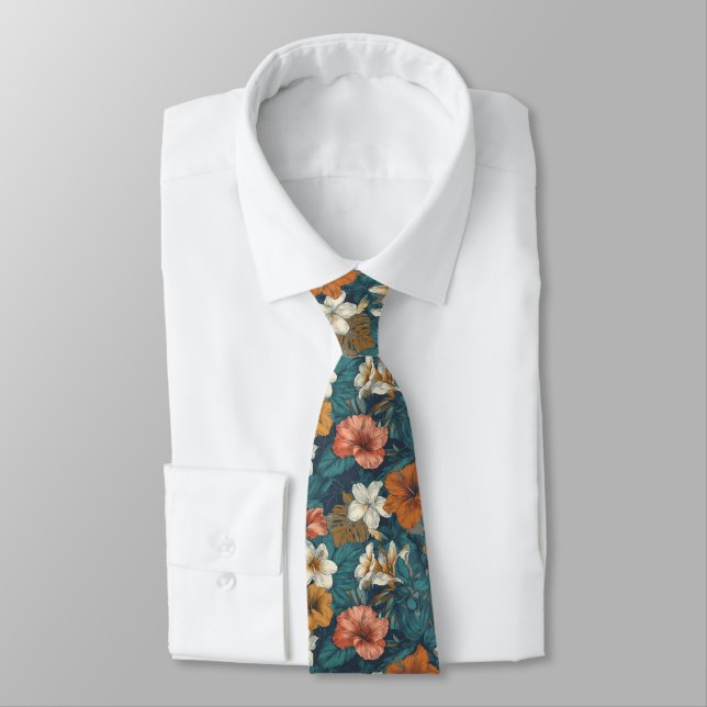 Bold Valentine Gifts For Him Tropical Floral Tie (Tied)