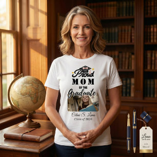 Bold Varsity Black & White Proud Mum 2026 Graduate T-Shirt