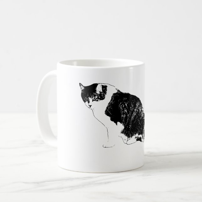 Bold Vector Cat Brings Focus to Every Sip Coffee Mug (Front Left)