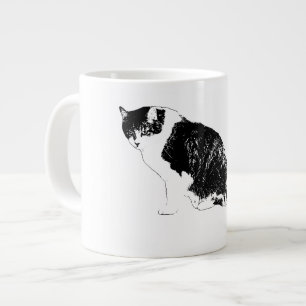 Bold Vector Cat Brings Focus to Every Sip Large Coffee Mug