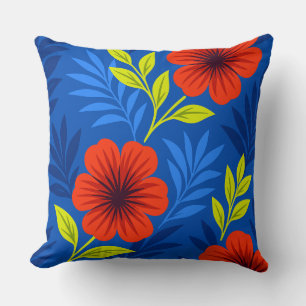 Bold Vermilion Red Florals with Elegant Leaves Cushion