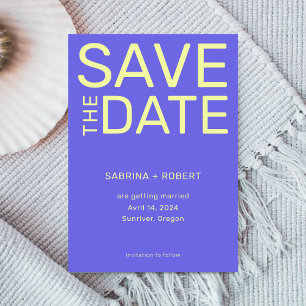 Bold Vibrant Blue & Yellow Typography Wedding Save The Date