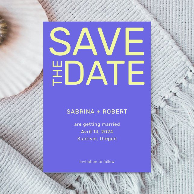 Bold Vibrant Blue & Yellow Typography Wedding Save The Date (Creator Uploaded)