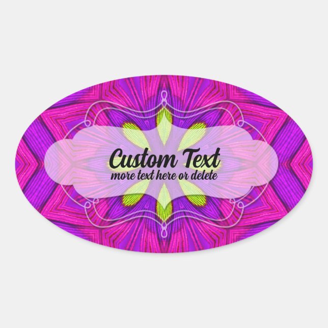Bold Vibrant Pink and Purple Geometric Flower Oval Sticker (Front)