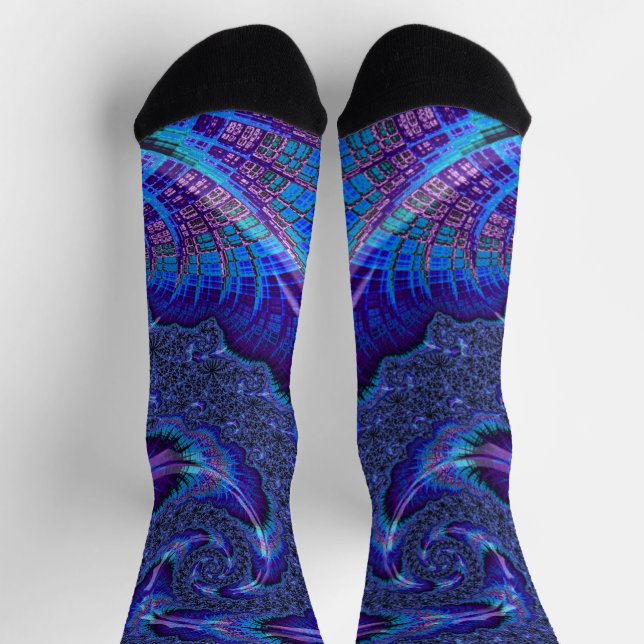 Bold Vibrant Psychedelic Spiralling Fractal Art Socks (Top)