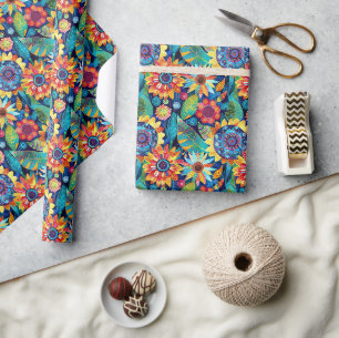 Bold & Vibrant Sunflower Illustration Wrapping Paper