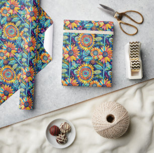 Bold & Vibrant Sunflower Illustration Wrapping Paper