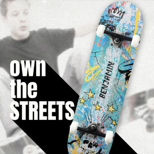 Bold Vibrant Urban Graffiti Skull  Skateboard