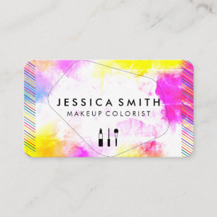 Bold Vibrant Watercolor Makeup Artist Business Card