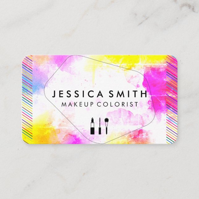 Bold Vibrant Watercolor | Makeup Artist Business Card (Front)