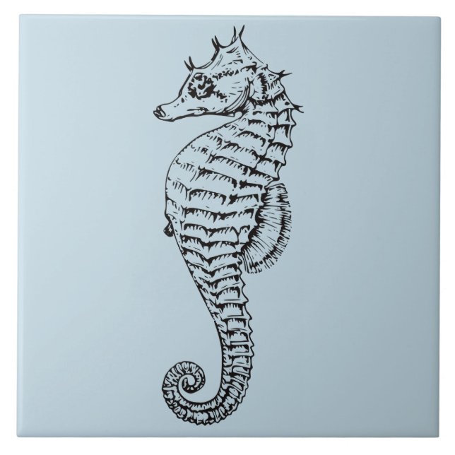 bold  vinatge seahorse in light blue ceramic tile (Front)