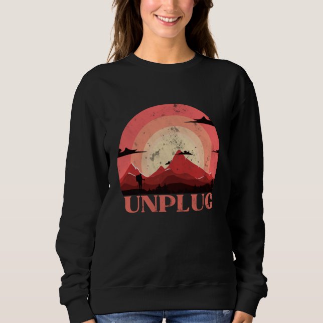 Bold Vintage Hiking Apparel Unplug Distressed Sweatshirt (Front)