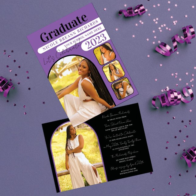 Bold Violet Black Typography Photo Graduation Invitation (Creator Uploaded)