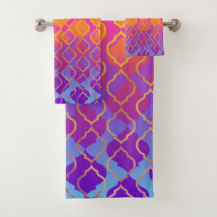 Bold Vivid Vibrant Colourful Pink Orange Gold Bath Towel Set