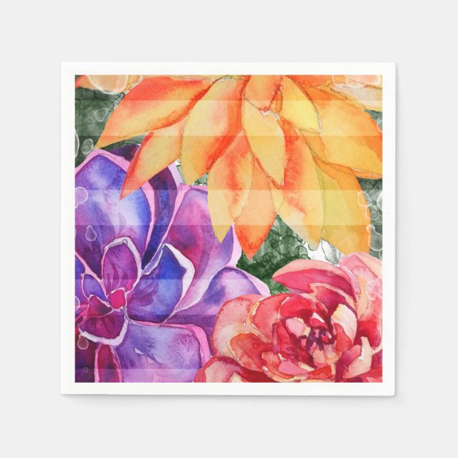 Bold Vivid Vibrant Colourful Succulents Napkin (Front)