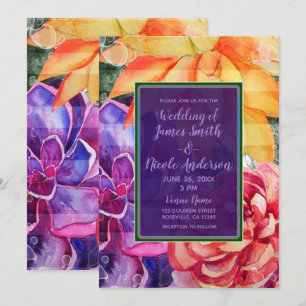 Bold Vivid Vibrant Colourful Succulents Wedding Invitation