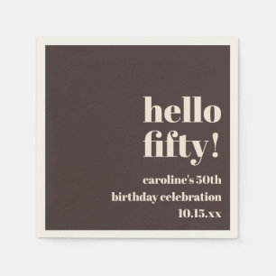 Bold Warm Brown Cute Modern Custom 50th Birthday Napkin