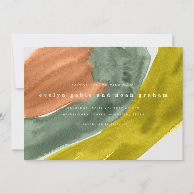 Bold Watercolor Earth Tone Wedding Invitation (Front)
