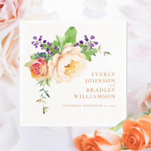 Bold Watercolor Floral Botanical Romantic Wedding Napkin