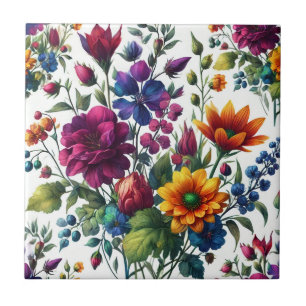 Bold Watercolor Floral Ceramic Tile
