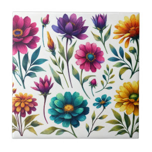 Bold Watercolor Floral Ceramic Tile