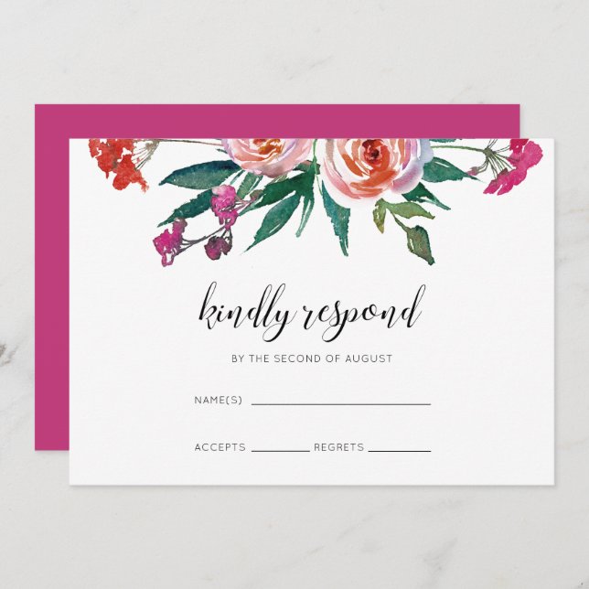 Bold Watercolor Floral Wedding RSVP Invitation (Front/Back)