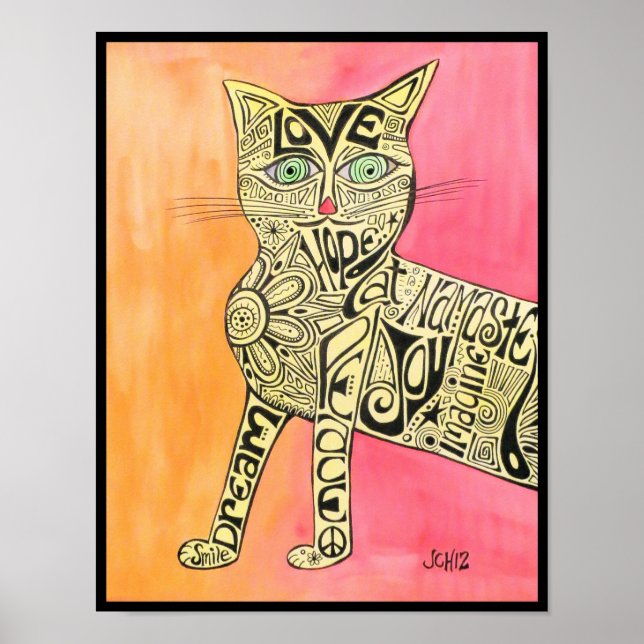 Bold Watercolor Inspiration Word Cat  Poster (Front)