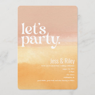 Bold Watercolor Let's Party Wedding Invitation