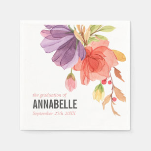 Bold Watercolor Pink Wildflowers Graduation Napkin