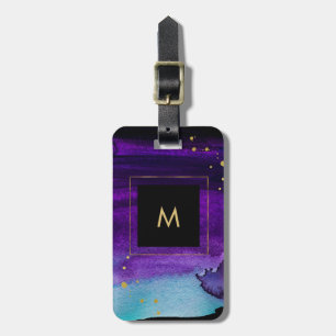 Bold Watercolor Splash with Faux Gold Look Accents Luggage Tag