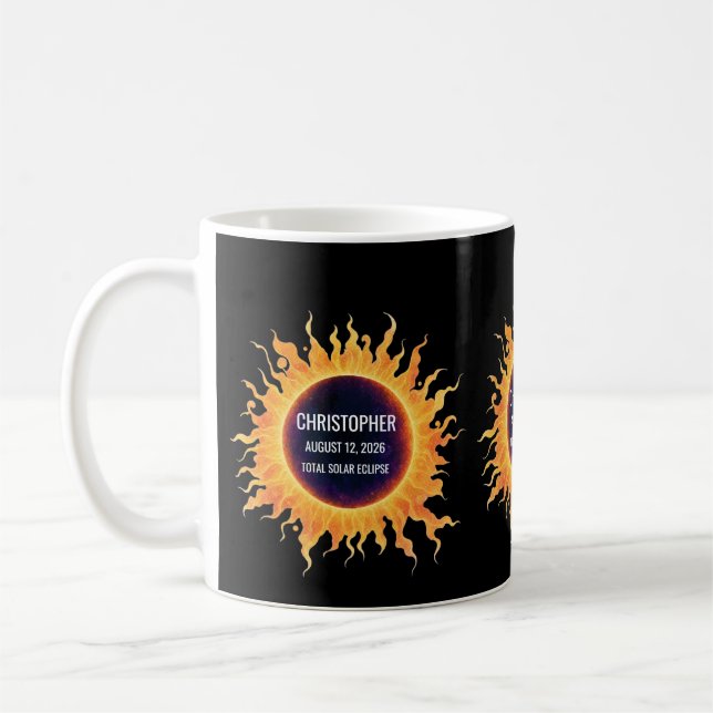 Bold Watercolor Total Solar Eclipse 2026 Name Coffee Mug (Left)