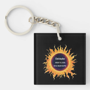 Bold Watercolor Total Solar Eclipse 2026 Name Key Ring
