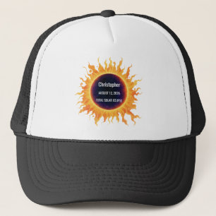 Bold Watercolor Total Solar Eclipse 2026 Name Trucker Hat