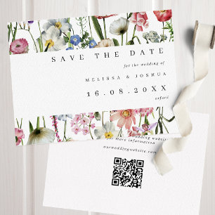 Bold Watercolor Wild Flowers QR Code Wedding Save The Date