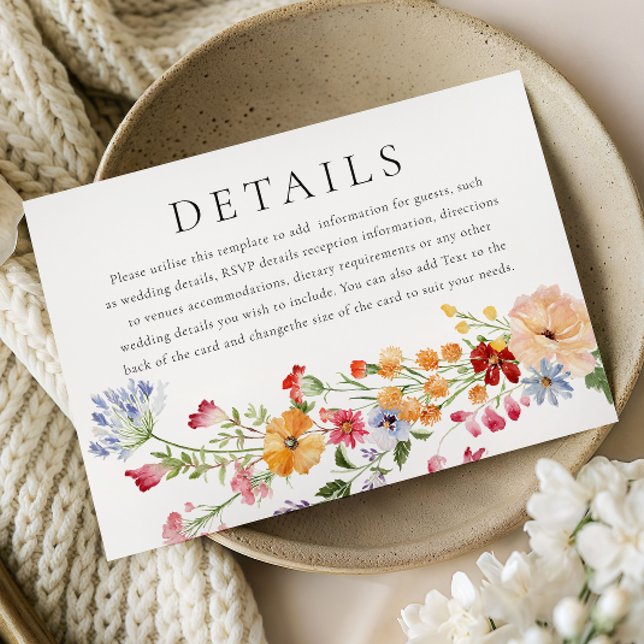 Bold Watercolor Wildflowers Wedding Details Enclosure Card (Creator Uploaded)