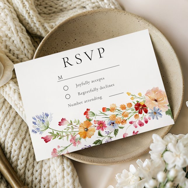 Bold Watercolor Wildflowers Wedding RSVP Card (Creator Uploaded)