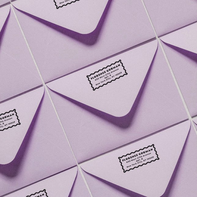 Bold Wavy Frame Return Address Rubber Stamp (modern wavy line frame return address wooden ink stamp)