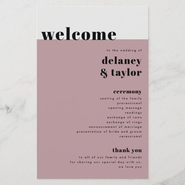 Bold "We Do" Collection, Mauve Paper Program (Front)