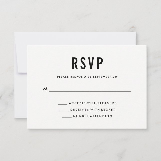 Bold Wedding | Black and White and Solid Back RSVP Card (Front)