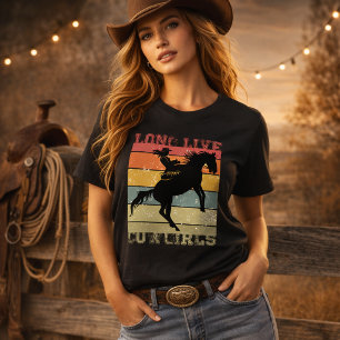 Bold Western Graphic Cowgirl Riding Horse Rodeo Wo T-Shirt
