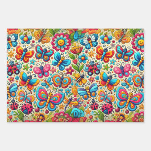 Bold & Whimsical Butterfly Garden  Wrapping Paper Sheet