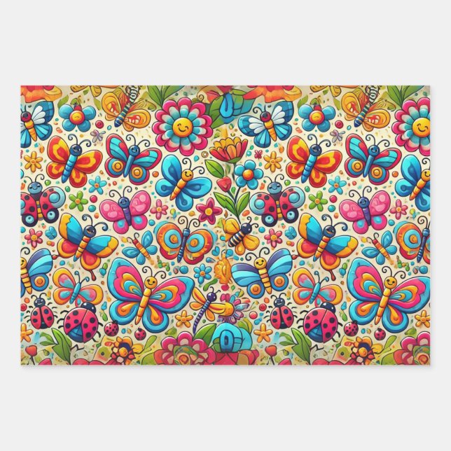 Bold & Whimsical Butterfly Garden  Wrapping Paper Sheet (Front)