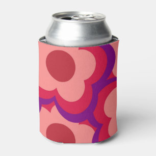 Bold Whimsical Red & Pink Floral Retro, Preppy  Can Cooler
