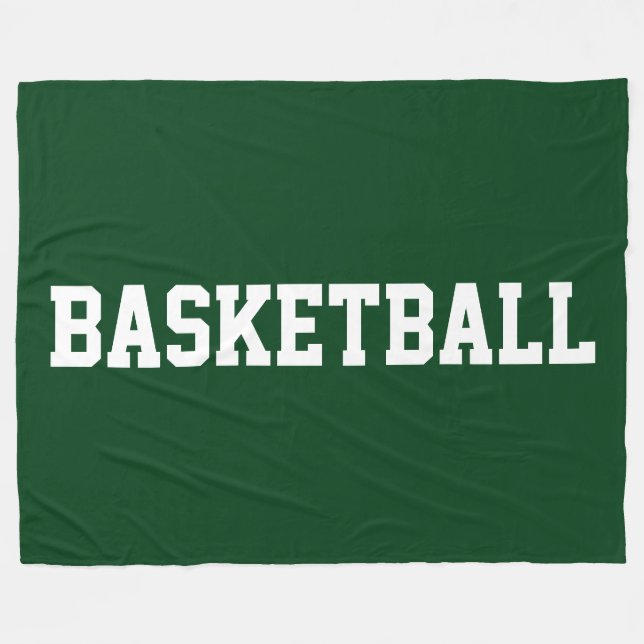 Bold White BASKETBALL Text On Deep Forest Green Fleece Blanket (Front (Horizontal))