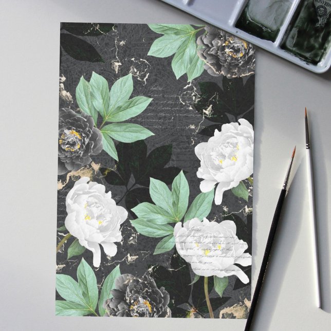 Bold White & Black Peony Flower Pattern Decoupage Tissue Paper (Creator Uploaded)