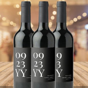 Bold White Date over Black Save the Date Wine Label