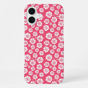 Bold White Floral on Pink iPhone 16 Plus Case