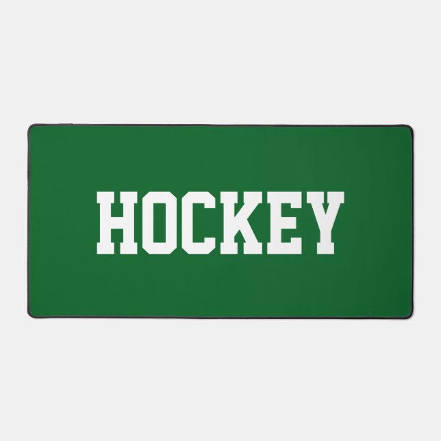Bold White HOCKEY Text On Athletic Forest Green Desk Mat (Front)
