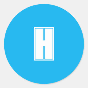 Bold white initial bright blue classic round sticker