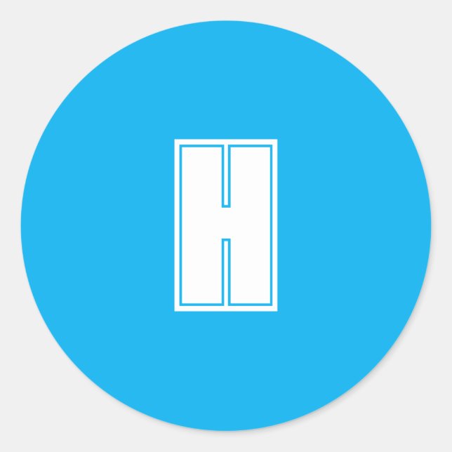 Bold white initial bright blue classic round sticker (Front)
